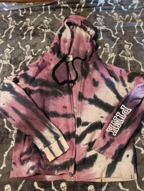 PINK Tie-Dye Zip Hoodie in Purple, Black & White